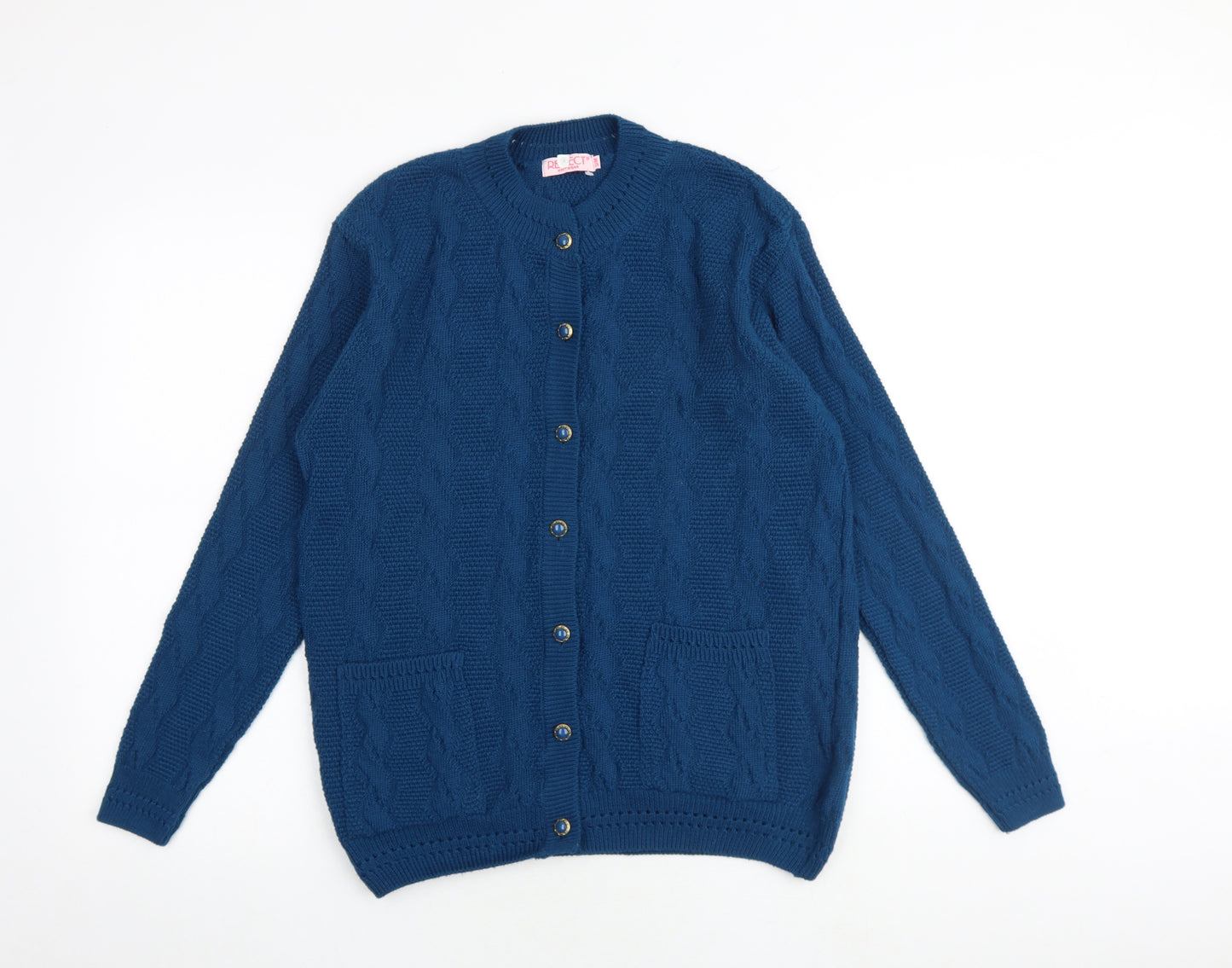 Reflect Womens Blue Round Neck Acrylic Cardigan Jumper Size S - Size S-M