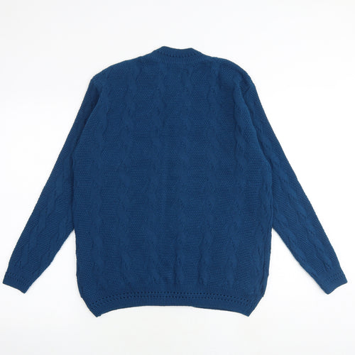 Reflect Womens Blue Round Neck Acrylic Cardigan Jumper Size S - Size S-M