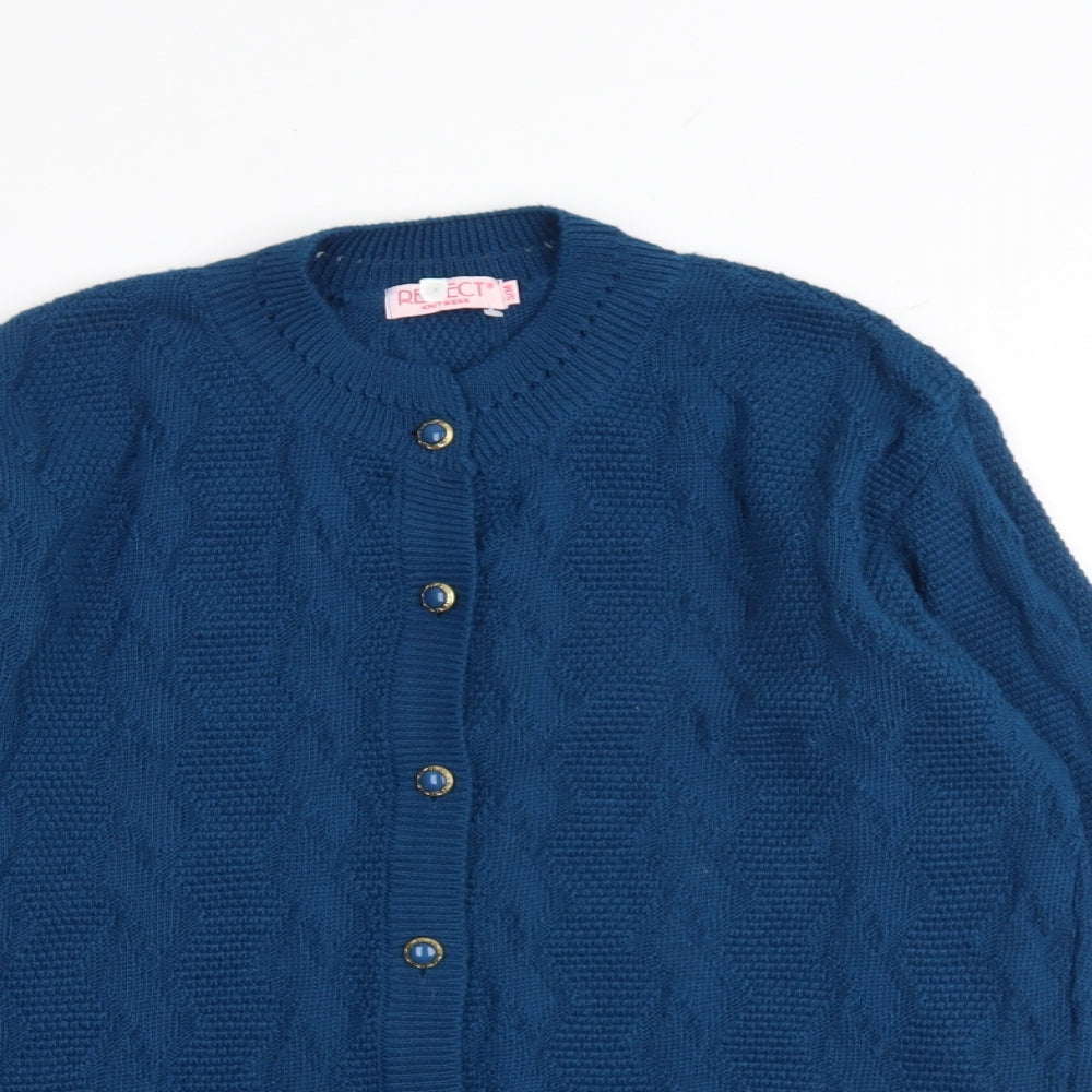 Reflect Womens Blue Round Neck Acrylic Cardigan Jumper Size S - Size S-M