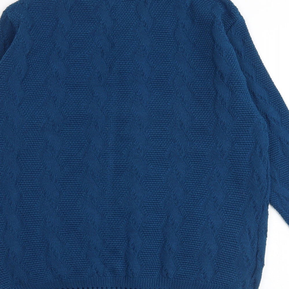 Reflect Womens Blue Round Neck Acrylic Cardigan Jumper Size S - Size S-M