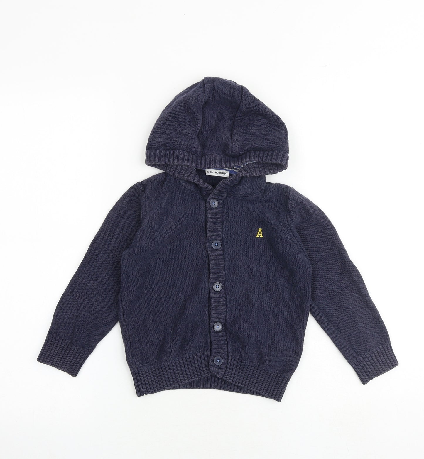 Autograph Boys Blue Round Neck 100% Cotton Cardigan Jumper Size 3-4 Years Button