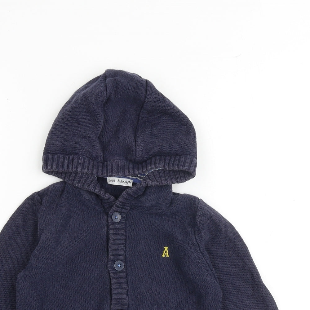 Autograph Boys Blue Round Neck 100% Cotton Cardigan Jumper Size 3-4 Years Button