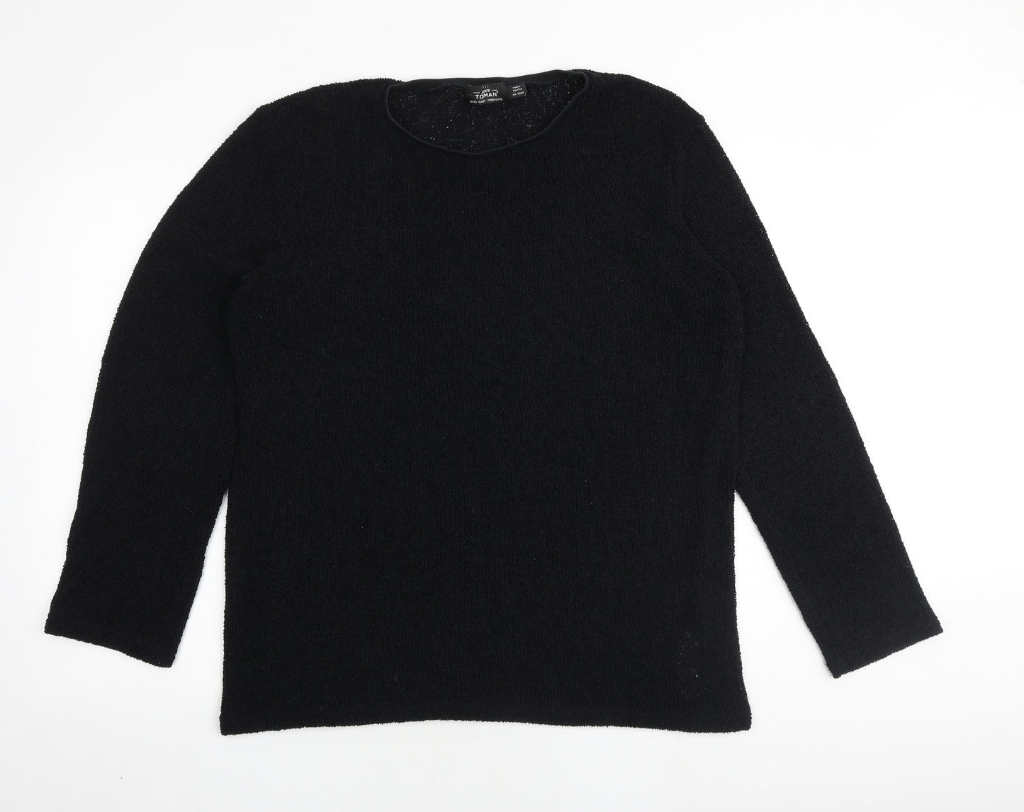 Topman Mens Black Round Neck Acrylic Pullover Jumper Size XL Long Sleeve