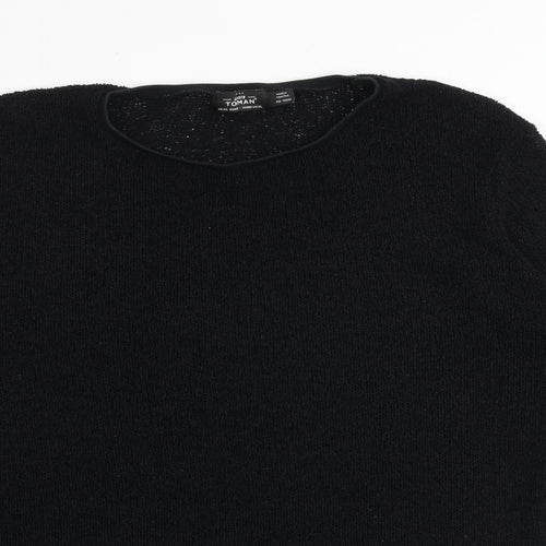 Topman Mens Black Round Neck Acrylic Pullover Jumper Size XL Long Sleeve