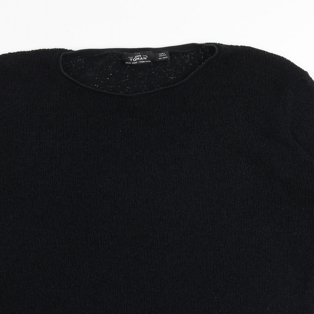 Topman Mens Black Round Neck Acrylic Pullover Jumper Size XL Long Sleeve