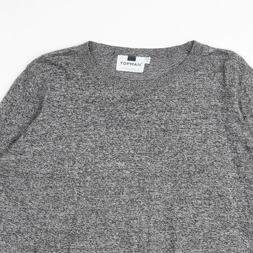 Topman Mens Grey Round Neck Cotton Pullover Jumper Size L Long Sleeve