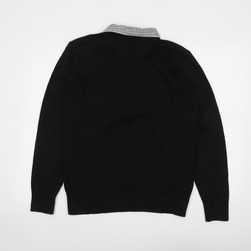 NEXT Mens Black Collared Cotton Pullover Jumper Size L Long Sleeve