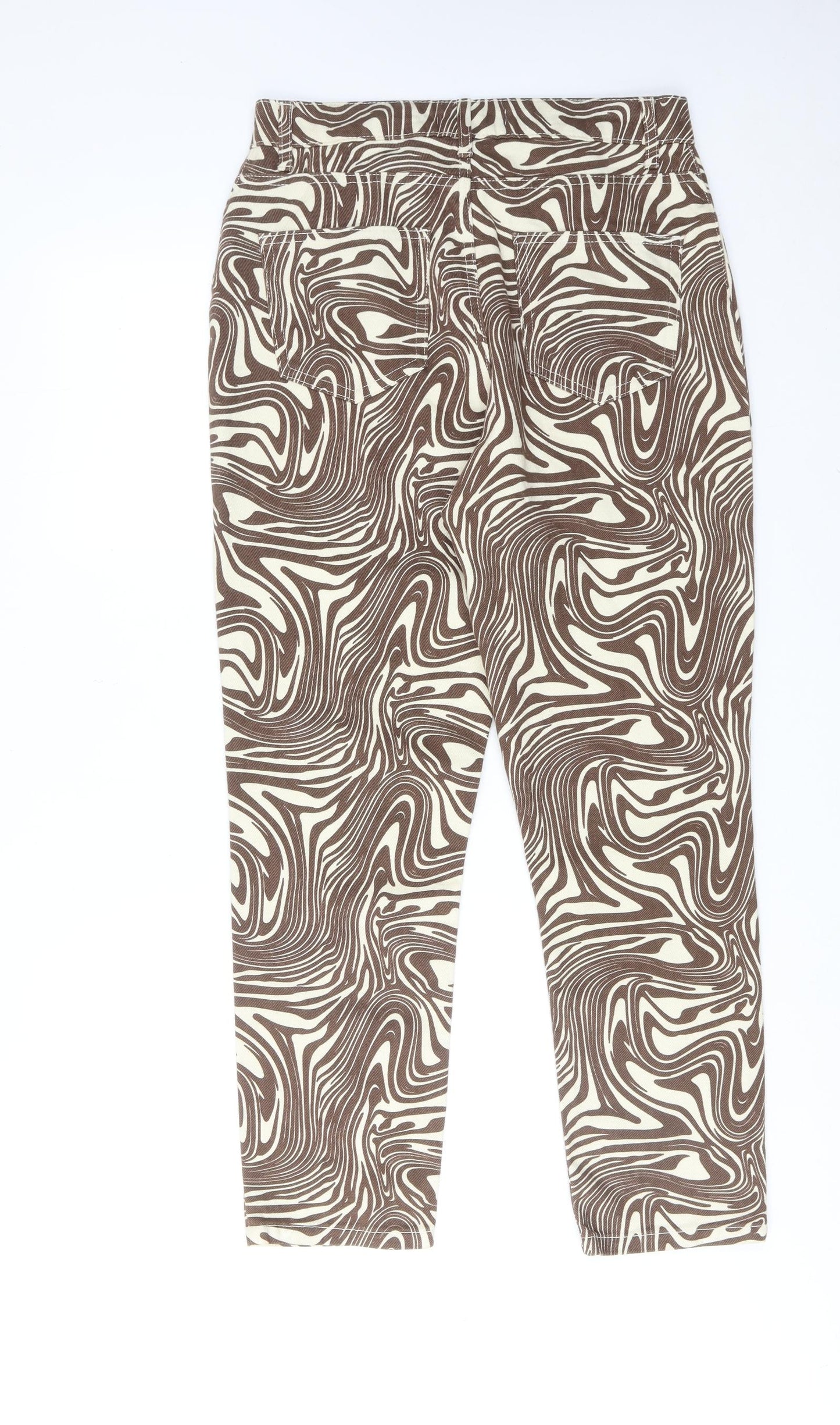 Denim & Co. Womens Brown Geometric Cotton Straight Jeans Size 12 Regular Zip