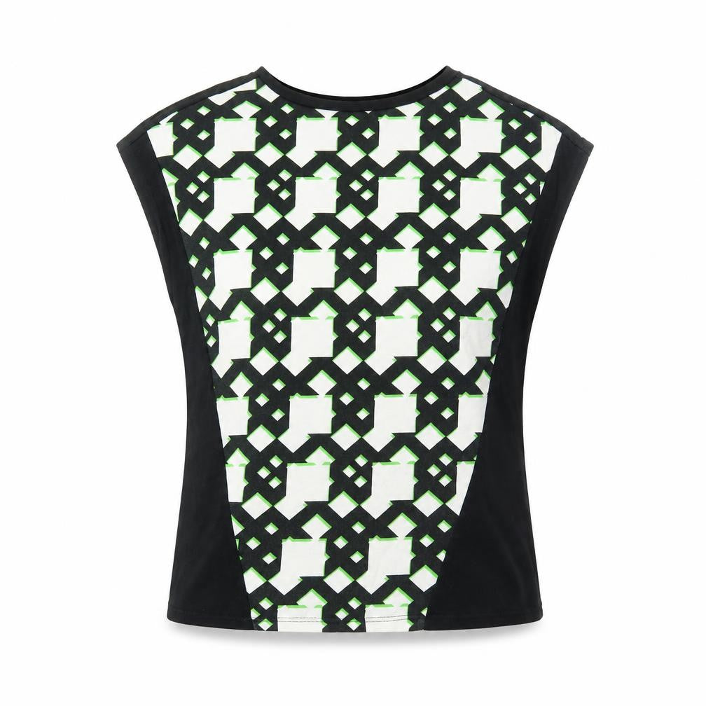 PeterPilotto Womens Black Geometric Cotton Basic T-Shirt Size XS Boat Neck