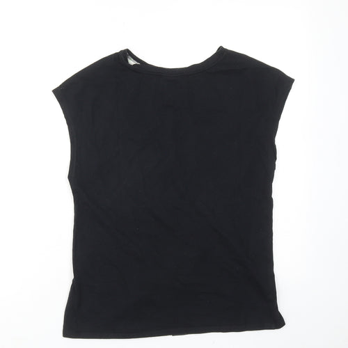 PeterPilotto Womens Black Geometric Cotton Basic T-Shirt Size XS Boat Neck