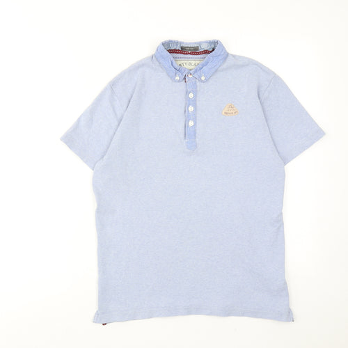 Indigo Mens Blue Cotton Polo Size L Collared Button
