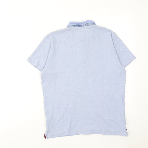 Indigo Mens Blue Cotton Polo Size L Collared Button