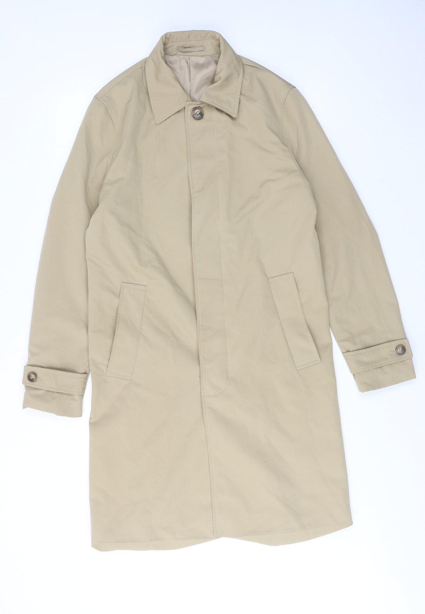 H&M Womens Beige Overcoat Coat Size S Button