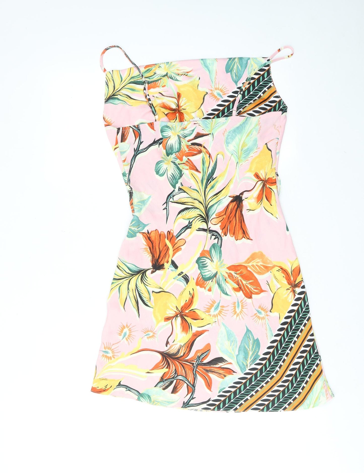 River Island Womens Multicoloured Floral Polyester Tank Dress Size 10 Square Neck Pullover