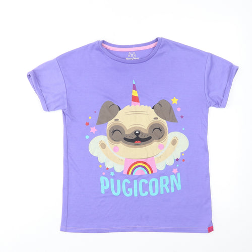 Harry bear Girls Purple Polyester Pullover T-Shirt Size 11-12 Years Crew Neck Pullover - Pugicorn