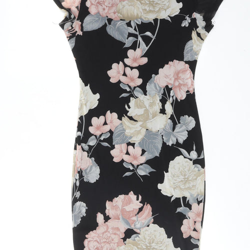 Fashion Nova Womens Black Floral Polyester Shift Size M Round Neck Pullover