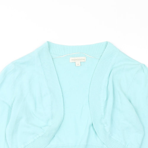 Monsoon Womens Blue V-Neck Cotton Cardigan Jumper Size M