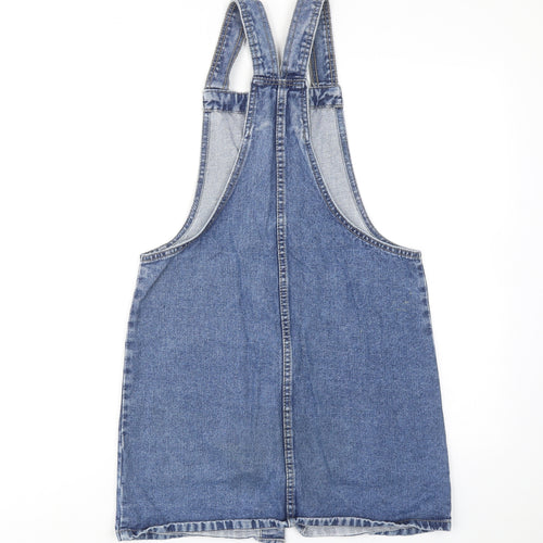 Denim & Co. Womens Blue Cotton Pinafore/Dungaree Dress Size 8 Square Neck Button
