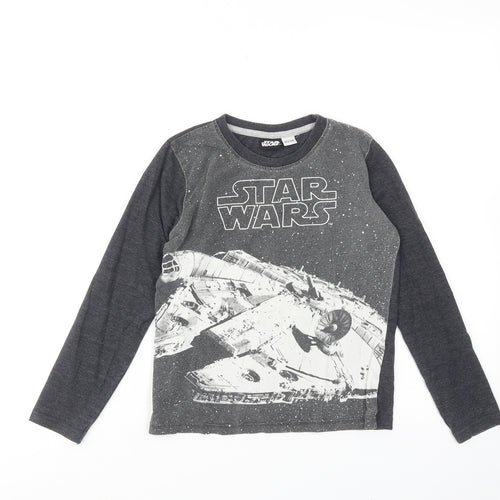 Star Wars Boys Grey Cotton Basic T-Shirt Size 6-7 Years Round Neck Pullover