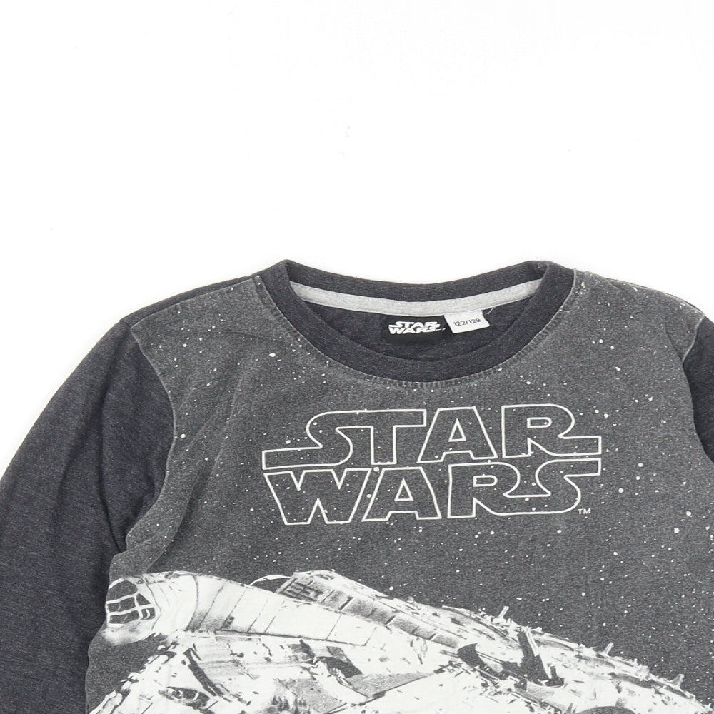 Star Wars Boys Grey Cotton Basic T-Shirt Size 6-7 Years Round Neck Pullover
