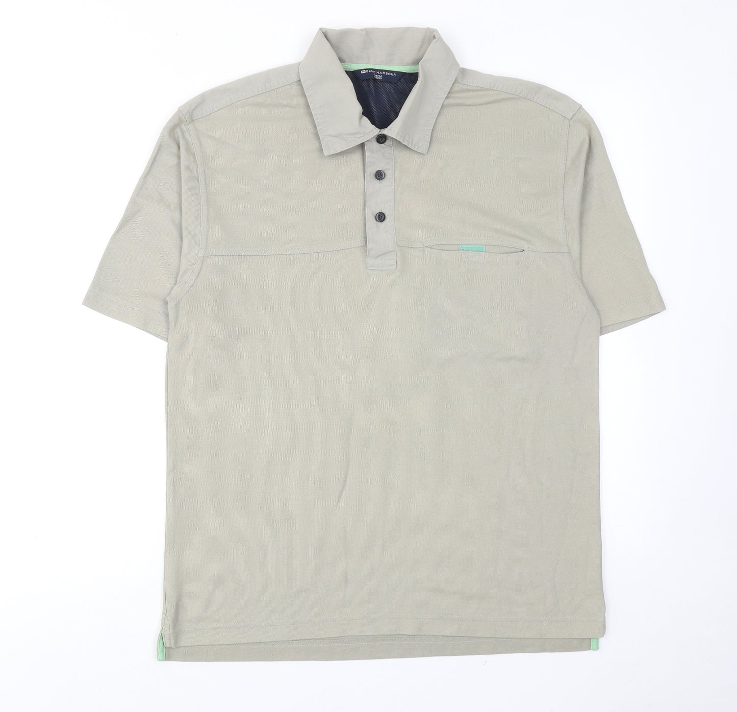 Blue Harbour Mens Grey Cotton Polo Size S Collared Button