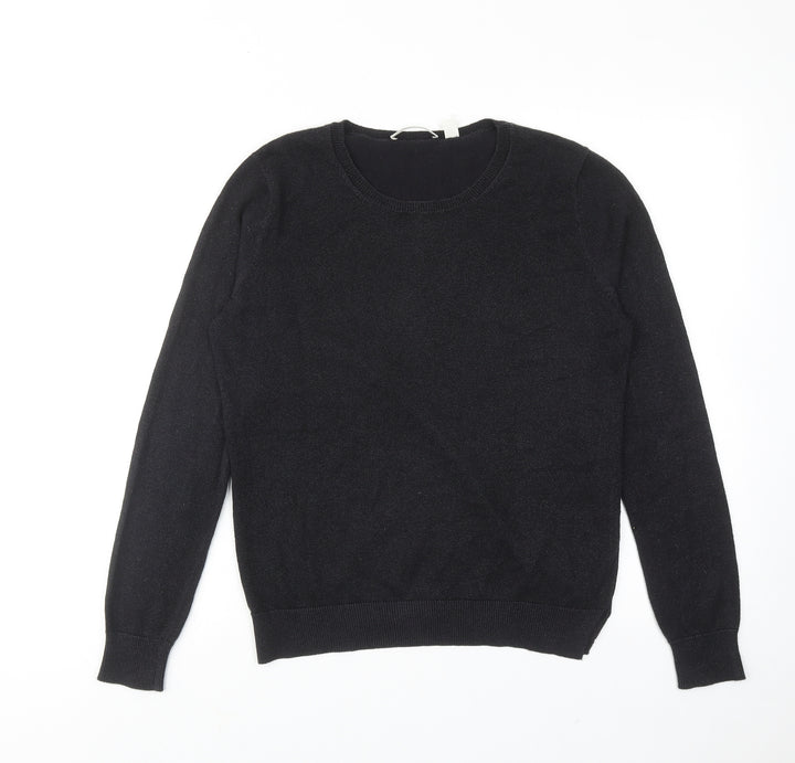Trenery Womens Black Round Neck Cotton Pullover Jumper Size S