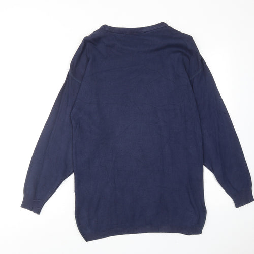 BHS Womens Blue Cotton Jumper Dress Size 10 Round Neck Pullover