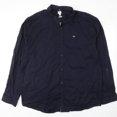 River Island Mens Blue Cotton Button-Up Size 50 Collared Button