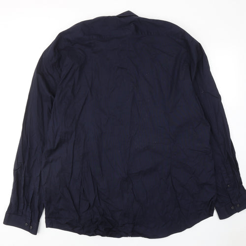 River Island Mens Blue Cotton Button-Up Size 50 Collared Button