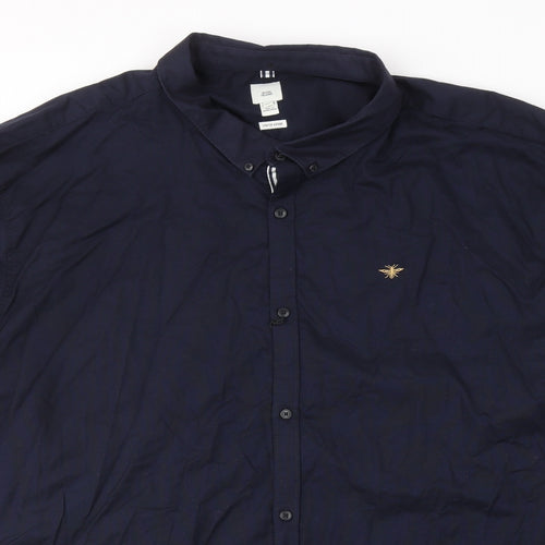 River Island Mens Blue Cotton Button-Up Size 50 Collared Button