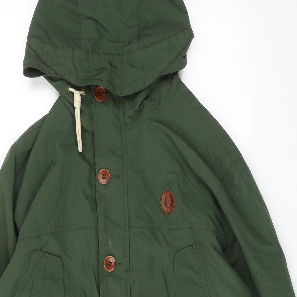 Fred Perry Mens Green Rain Coat Coat Size M Zip