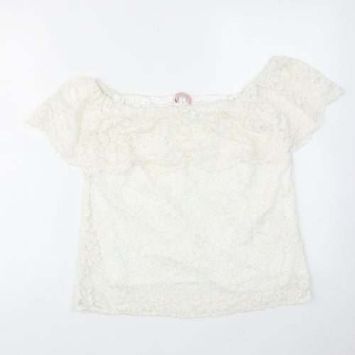 Oasis Womens White Polyamide Basic Blouse Size 12 Round Neck