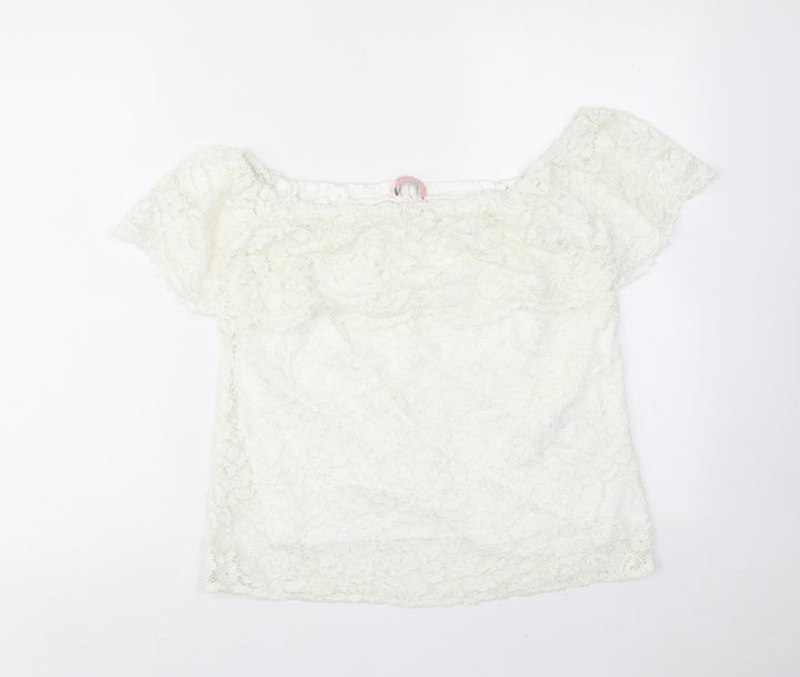 Oasis Womens White Polyamide Basic Blouse Size 12 Round Neck