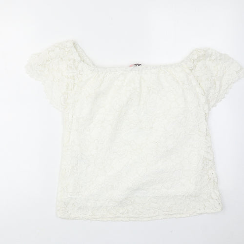 Oasis Womens White Polyamide Basic Blouse Size 12 Round Neck
