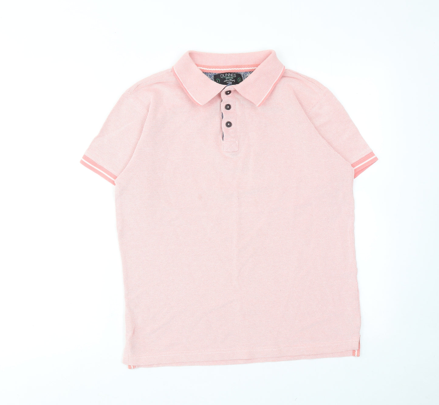 Dunnes Stores Mens Pink Cotton Polo Size S Collared Button