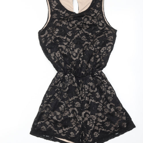 Quiz Womens Black Floral Polyamide Playsuit One-Piece Size 8 Button