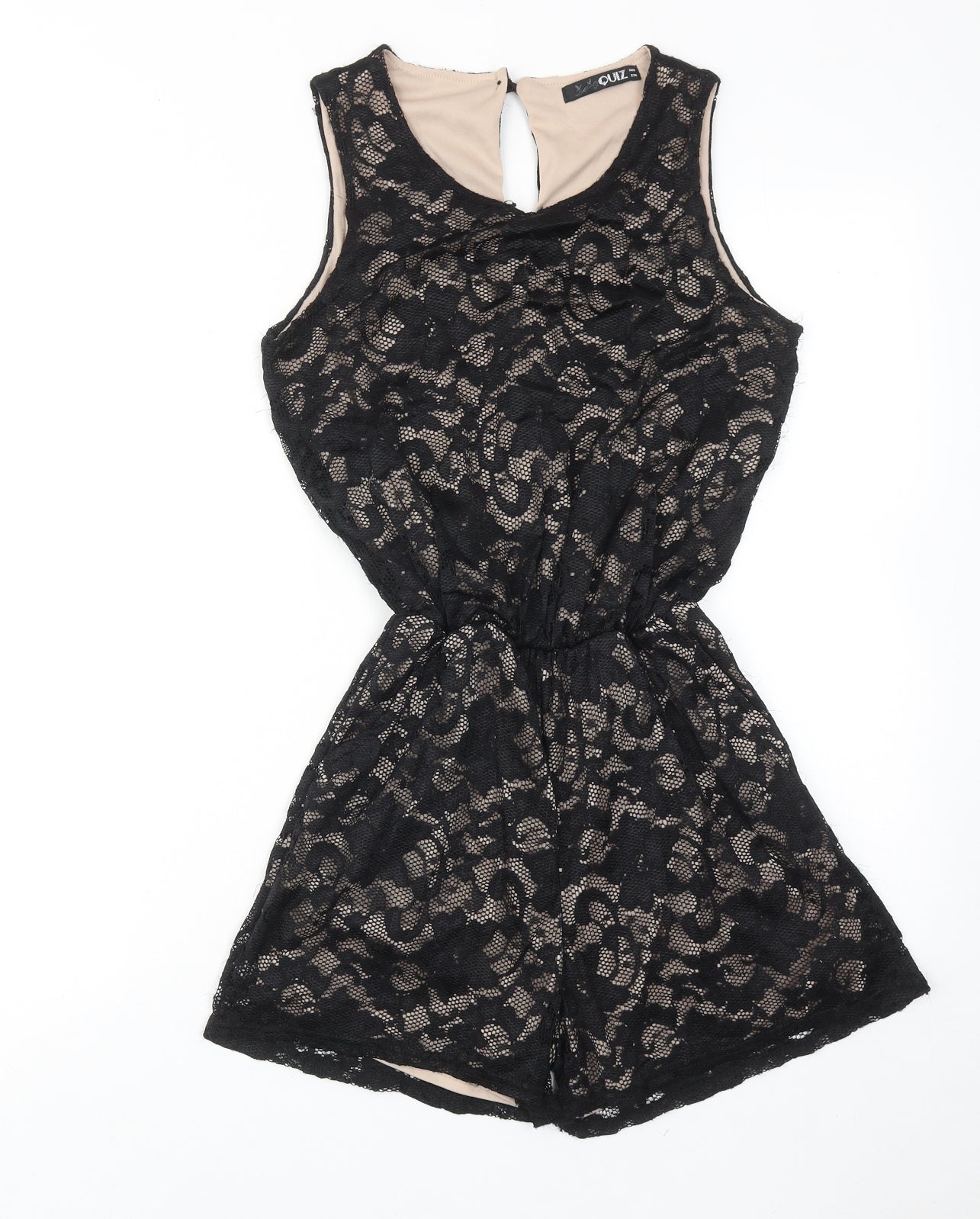 Quiz Womens Black Floral Polyamide Playsuit One-Piece Size 8 Button