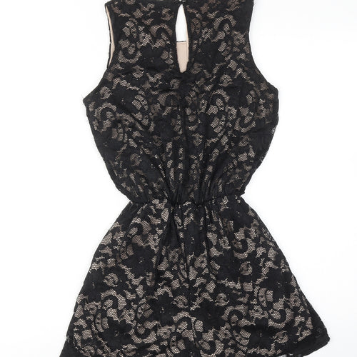 Quiz Womens Black Floral Polyamide Playsuit One-Piece Size 8 Button
