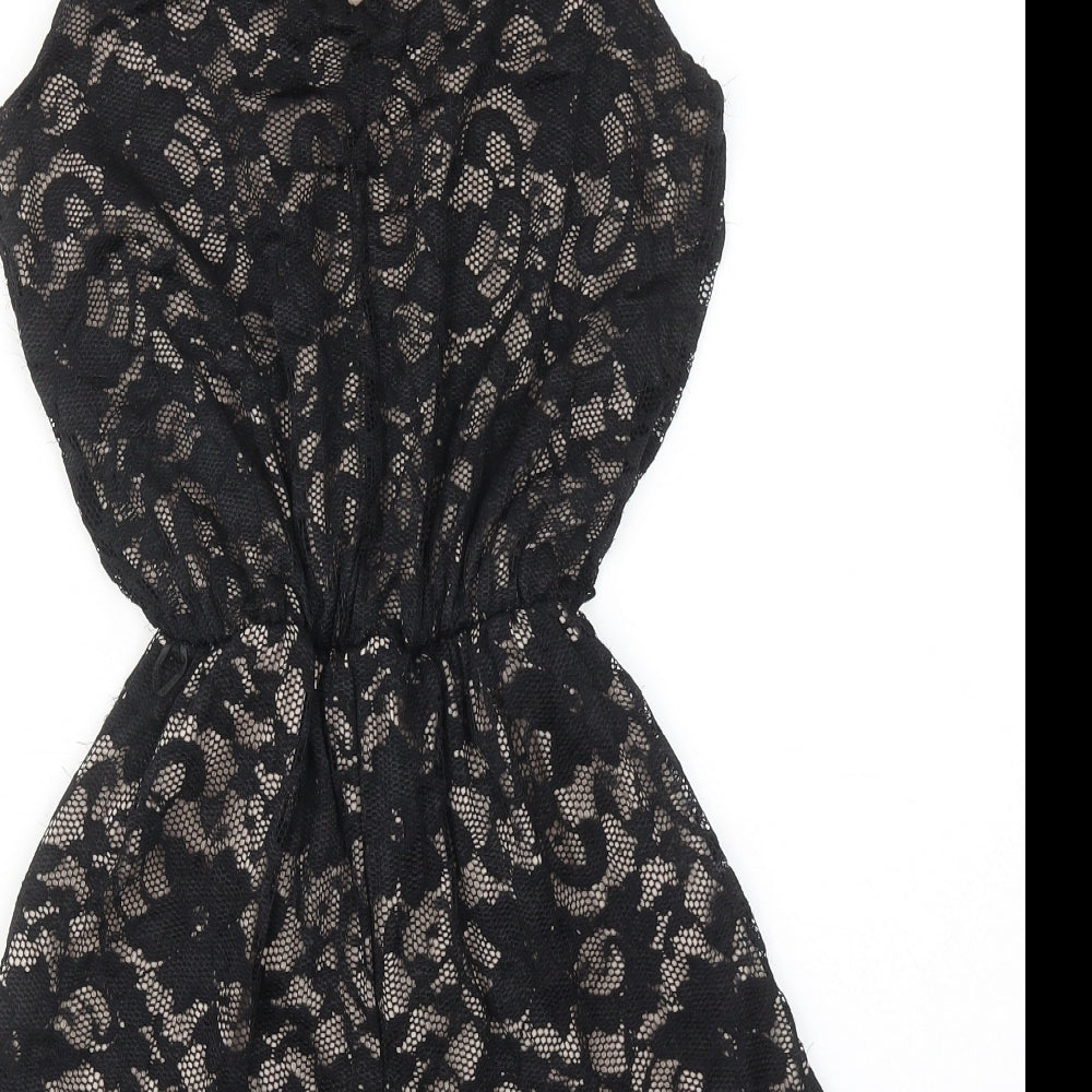 Quiz Womens Black Floral Polyamide Playsuit One-Piece Size 8 Button