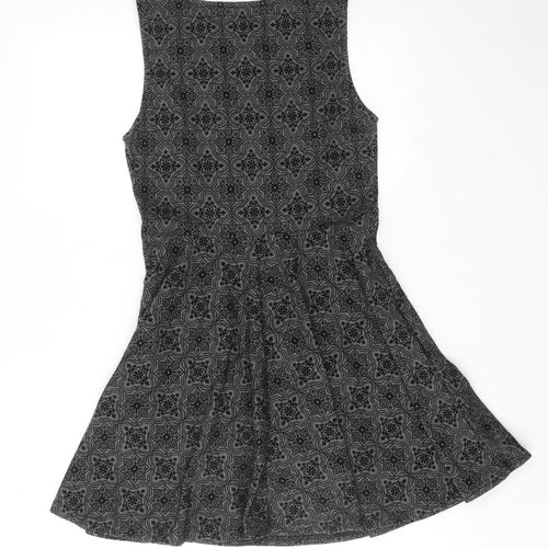 Club L Womens Grey Geometric Polyester Skater Dress Size 12 Round Neck Pullover
