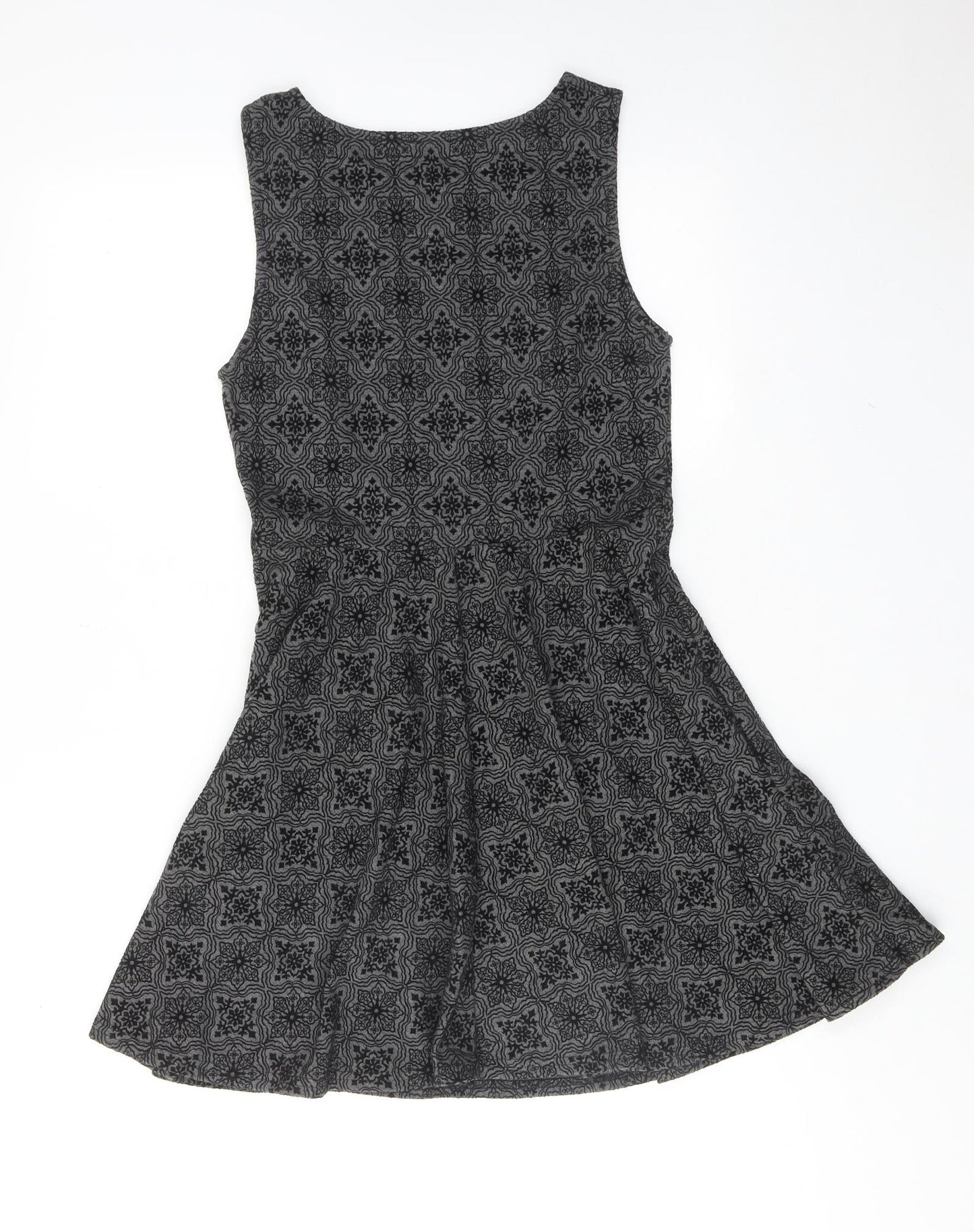 Club L Womens Grey Geometric Polyester Skater Dress Size 12 Round Neck Pullover