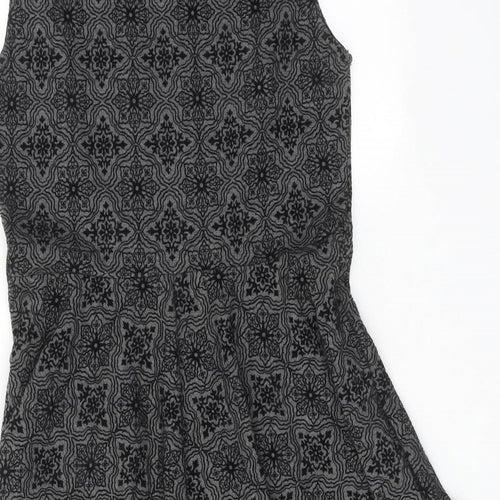 Club L Womens Grey Geometric Polyester Skater Dress Size 12 Round Neck Pullover
