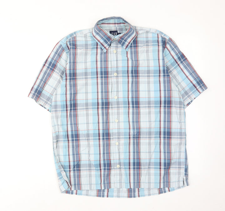 Gap Mens Blue Plaid Cotton Button-Up Size S Collared Button
