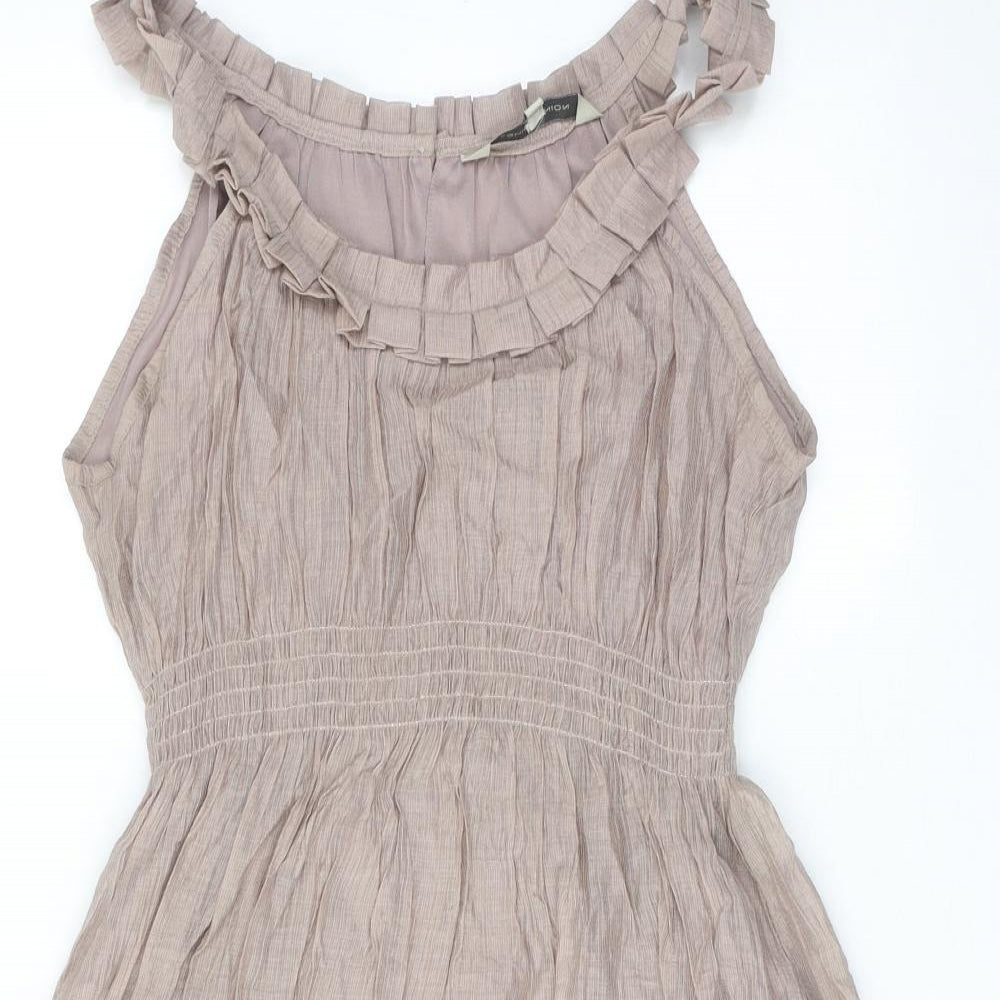 Fashin Unin Womens Brown Polyester A-Line Size S Round Neck Button