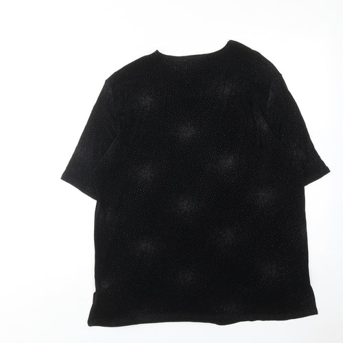 Michael Gold Womens Black Geometric Acetate Basic T-Shirt Size L Round Neck
