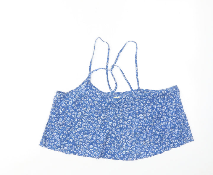 Hollister Womens Blue Floral Viscose Cropped Tank Size M Round Neck