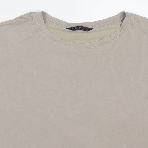 Marks and Spencer Womens Beige Modal Basic T-Shirt Size 14 Crew Neck
