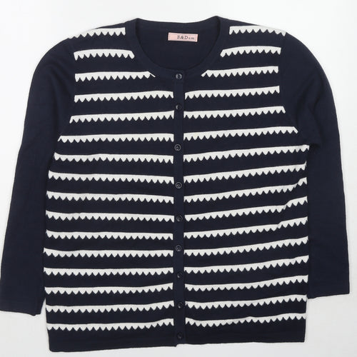 E&D Womens Blue Round Neck Striped Polyamide Cardigan Jumper Size XL - Size XL/XXL