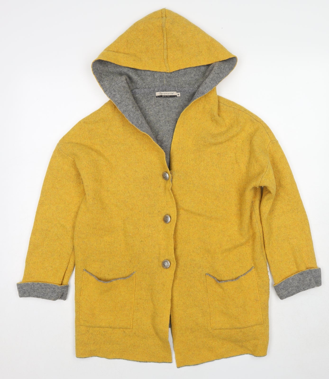Chiaramente Womens Yellow V-Neck Wool Cardigan Jumper Size M