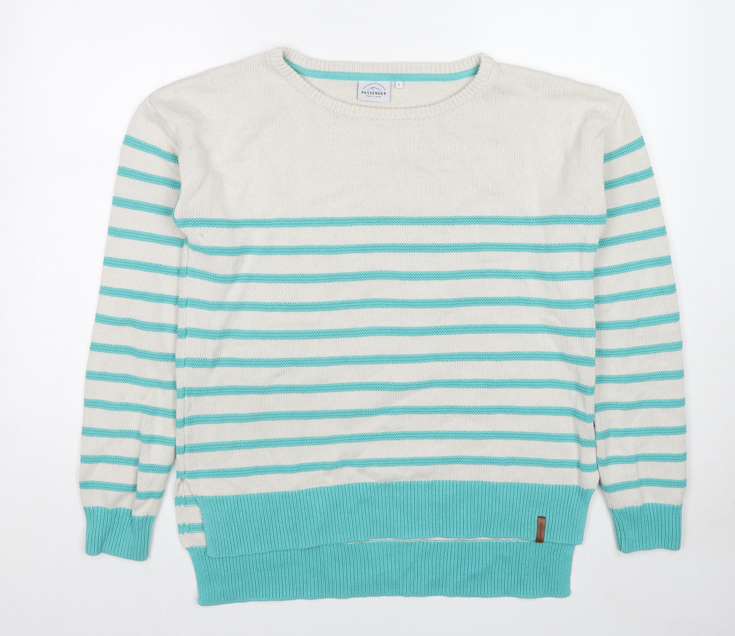 Passenger Mens Multicoloured Round Neck Striped Cotton Pullover Jumper Size L Long Sleeve
